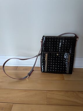 Leather Crossbody Bag - Black with Red Trim